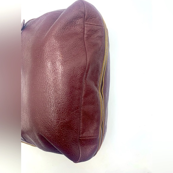 Auth Prada Burgundy Plum Cervo Shine Leather Double Zipper Shoulder Bag Preloved - Picture 11 of 16